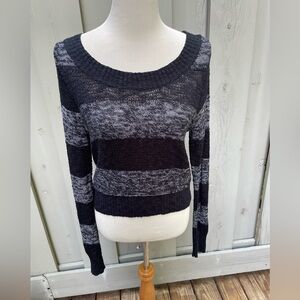 Hang Ten Black & Gray Striped Cotton Blend Sweater Size M